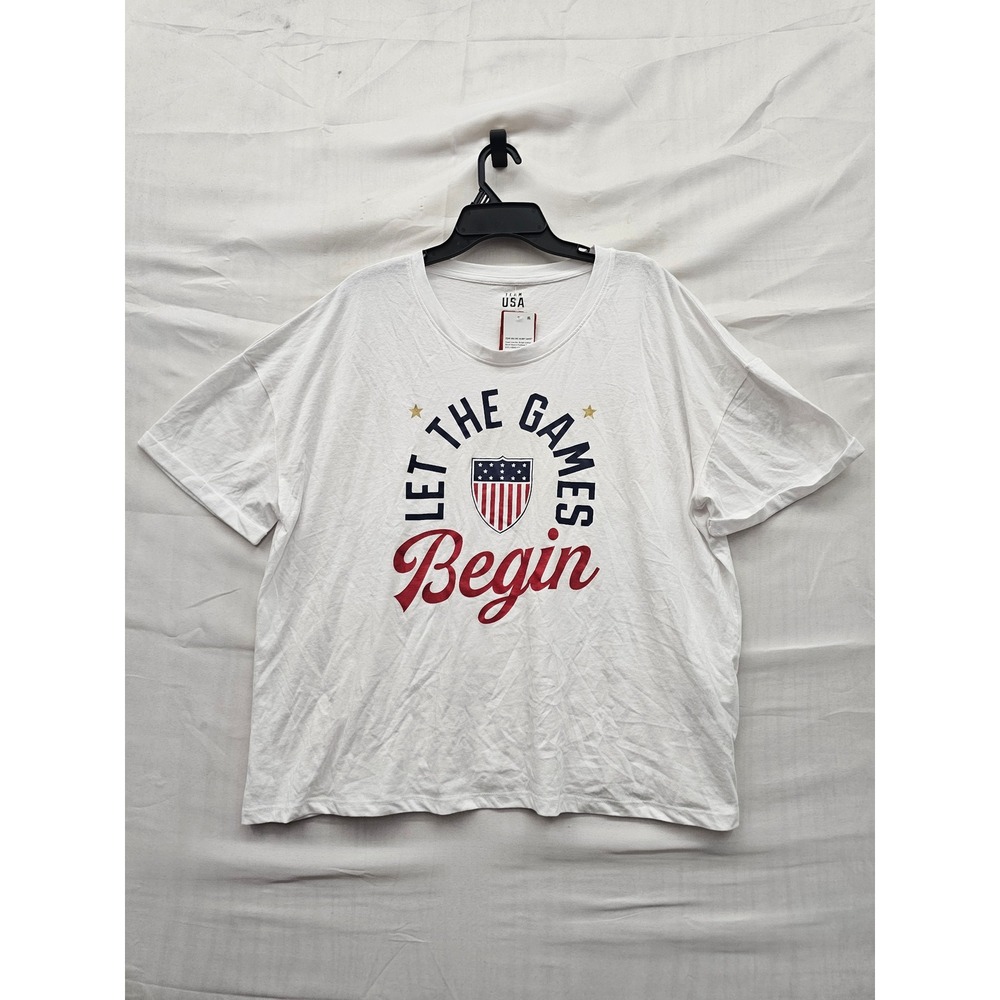 Team USA Womens Olympic Graphic T-Shirt White Cotton Casual Size 2XL
